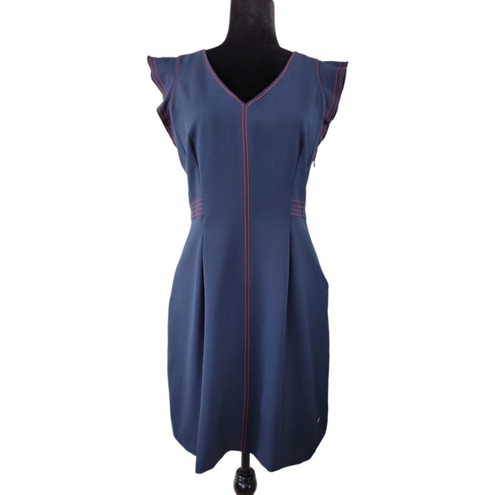 ✅ Tommy Hilfiger Navy color with red stitching short sleeve fit & flare dress 6